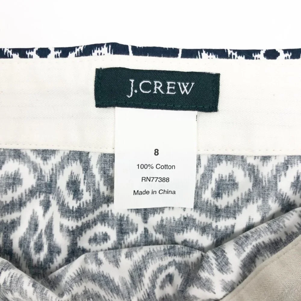 J. Crew Skirt Women's Size 8 Navy Blue White Ikat Print Mini